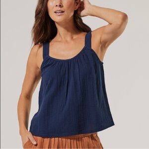 Pact Women's Coastal Double Gauze Breezy Cami top in Navy blue size XL cotton